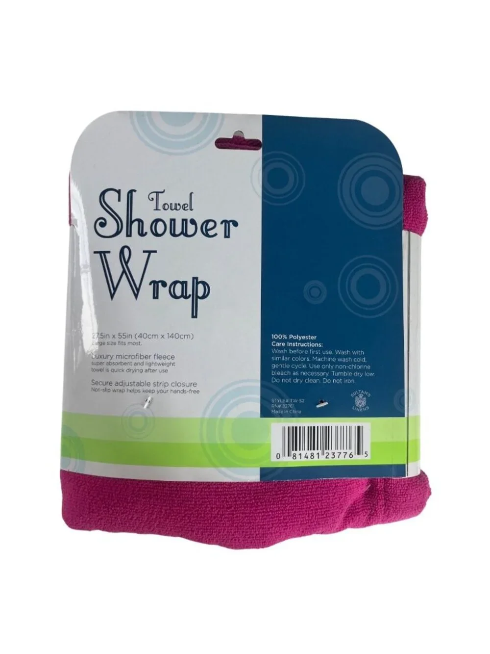 Towel Shower Wrap Microfiber Fleece Adjustable Closure Pink 27.5